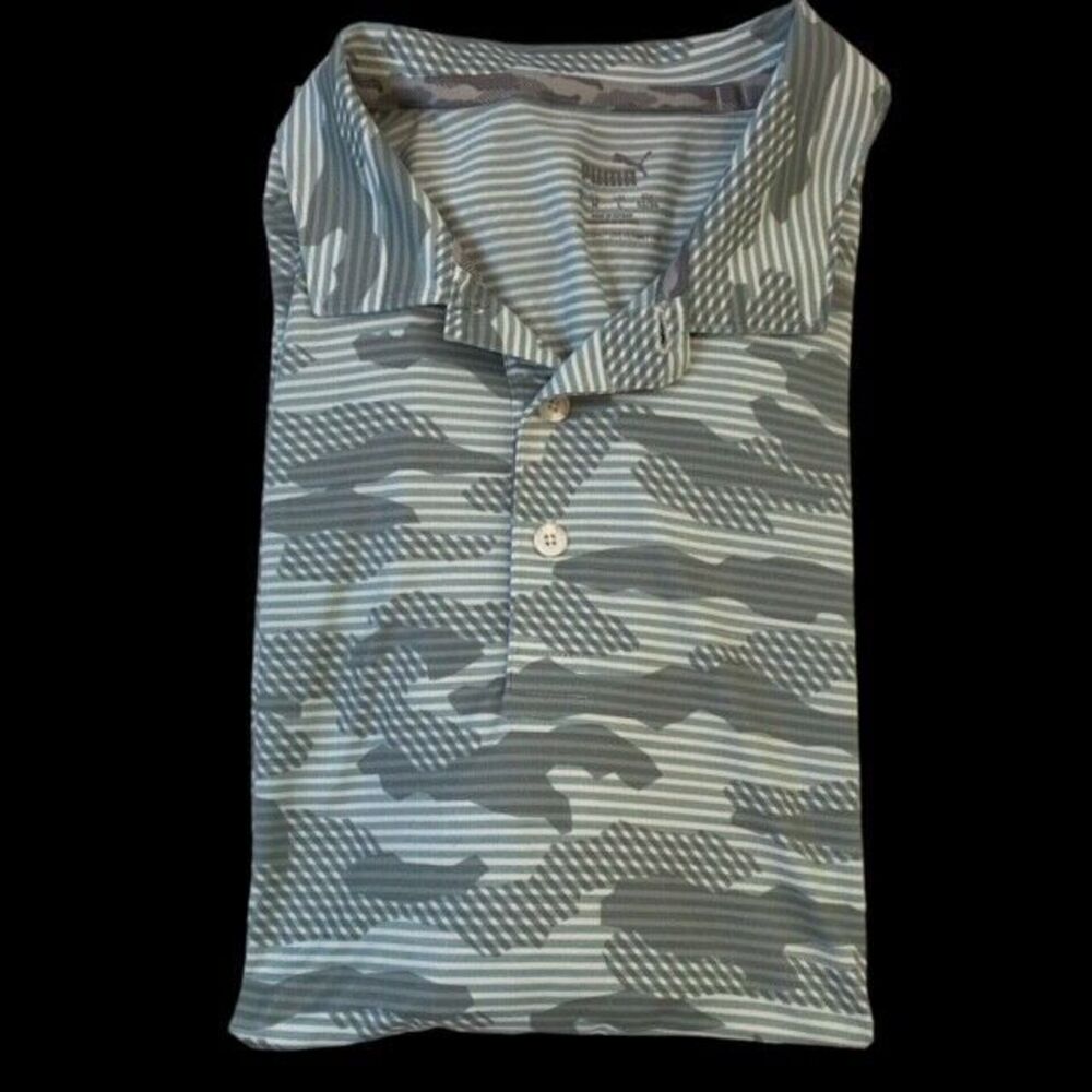 Puma Golf Polo Lightweight Stretch Moisture-Wicking Light Blue Gray Size Medium